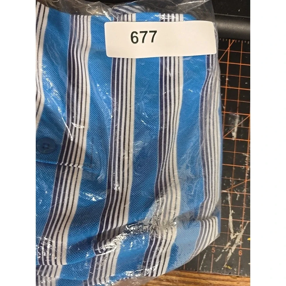 Nike Golf Dri-FIT Mens Large Blue White Striped Short Sleeve Polo Shirt L 677